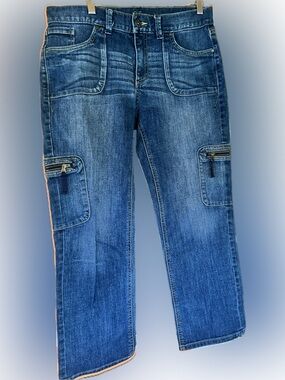Simply Vera Vera Wang Blue Women's Denim Cargo Jeans sz 10 straight leg Waist 33